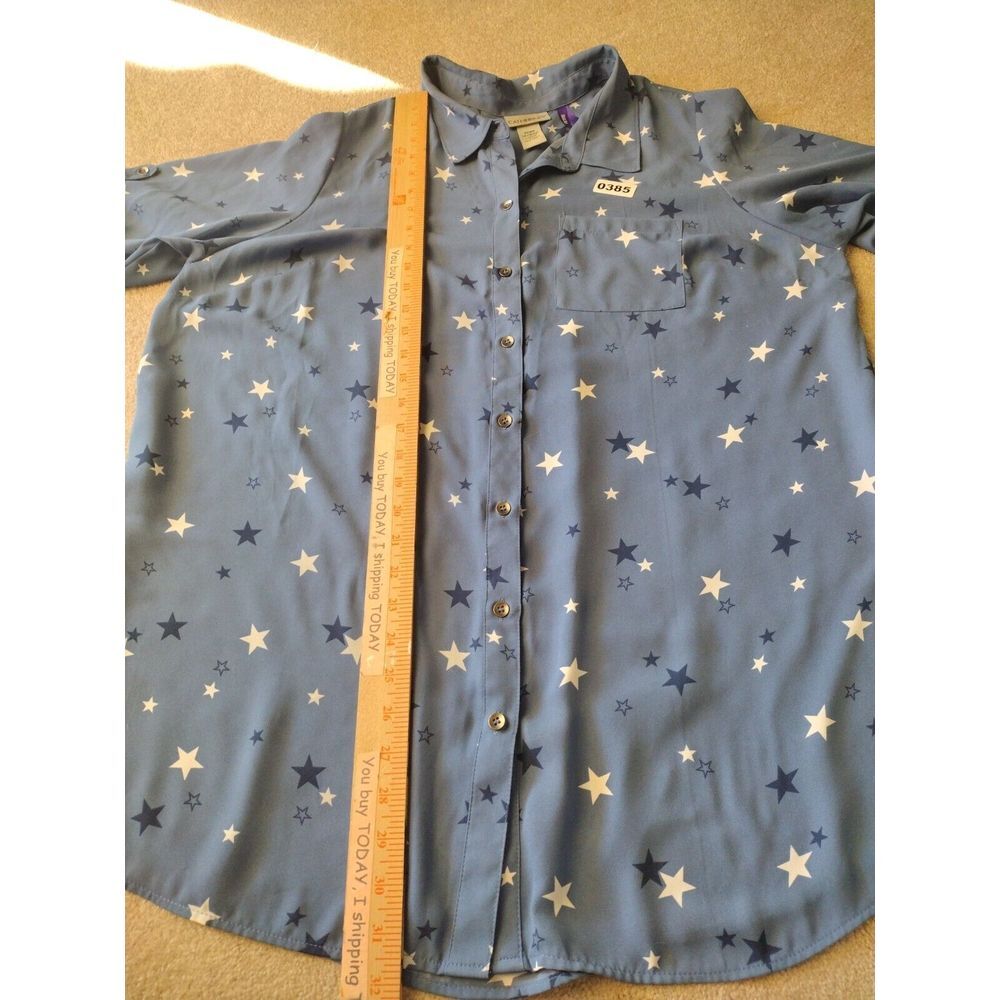 Catherines Blouse Women 14/16 WP Blue Star Novelty Print Button Up Patriotic - Picture 6 of 7